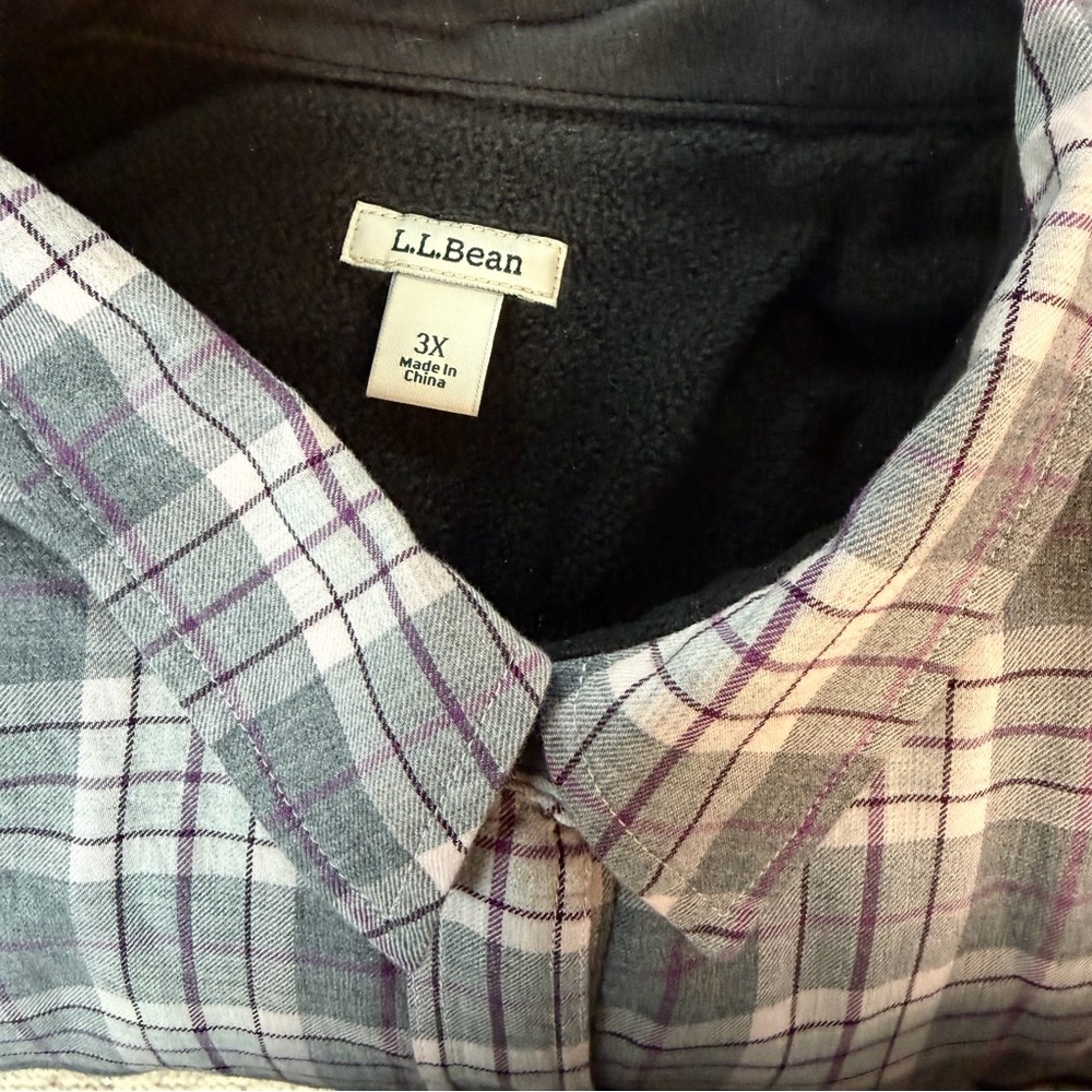 New L.L. Bean Fleece-Lined Flannel Shirt Jacket Shacket Plaid 3X Gray White - Picture 6 of 8